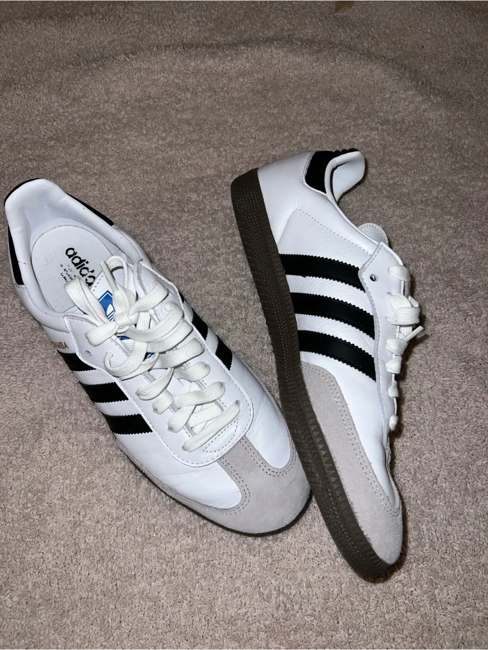 adidas Men’s Classic White Sneakers with Black Stripes and Gum Sole